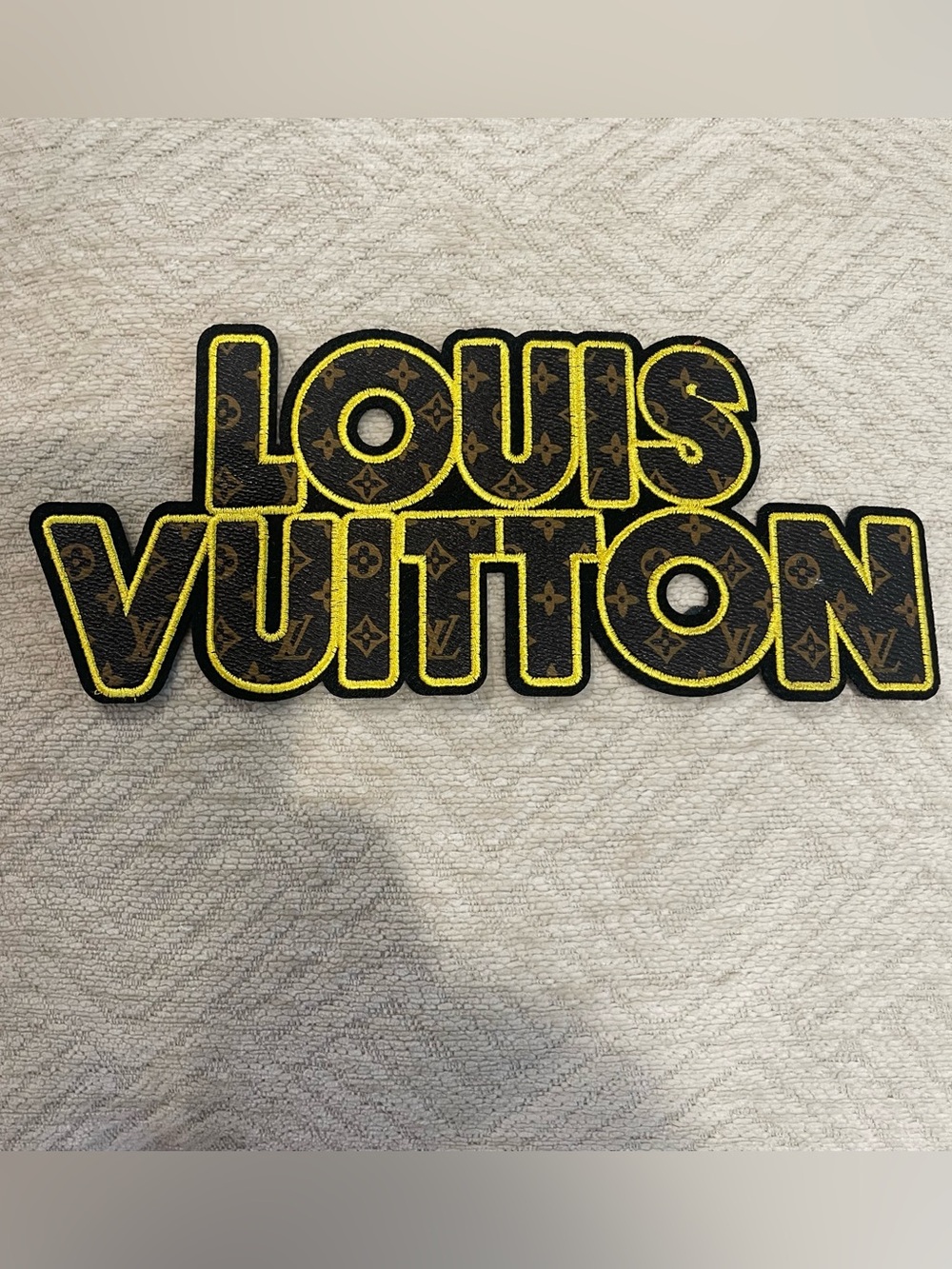 Large LV iron on patch Monogram Lettering Patch with Yellow Trim